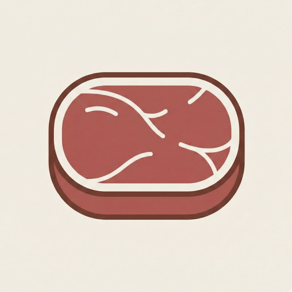 A minimalist flat design icon representing a cut of lean reddish-brown beef steak, a common and staple source of heme iron.