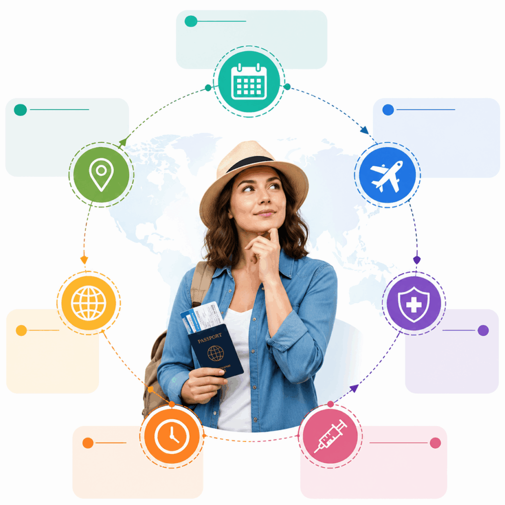 Adult traveler planning when to book a travel vaccine appointment before international travel