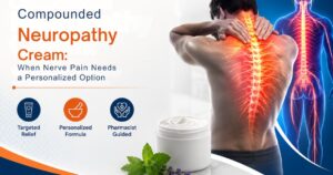 Compounded neuropathy cream banner showing nerve pain relief concept with pharmacist-guided personalized topical treatment